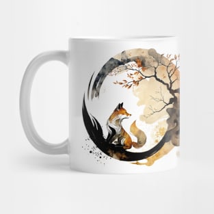 Fox Enso Zen Circle Sumie Japanese art Mug